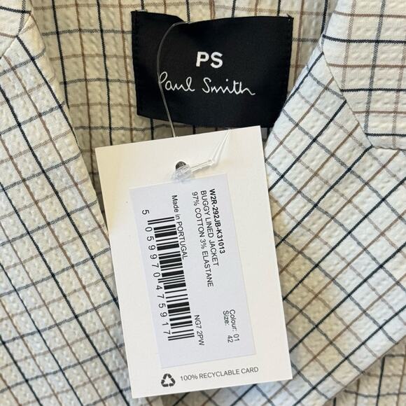 NWT PS Paul Smith Plaid Baggy Lined Blazer Jacket Double Breasted Sz 10 White - Picture 10 of 14